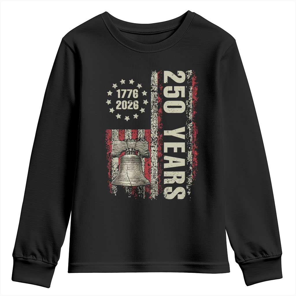 250th Anniversary USA Youth Sweatshirt Patriotic Liberty Bell 1776 2026 American Flag