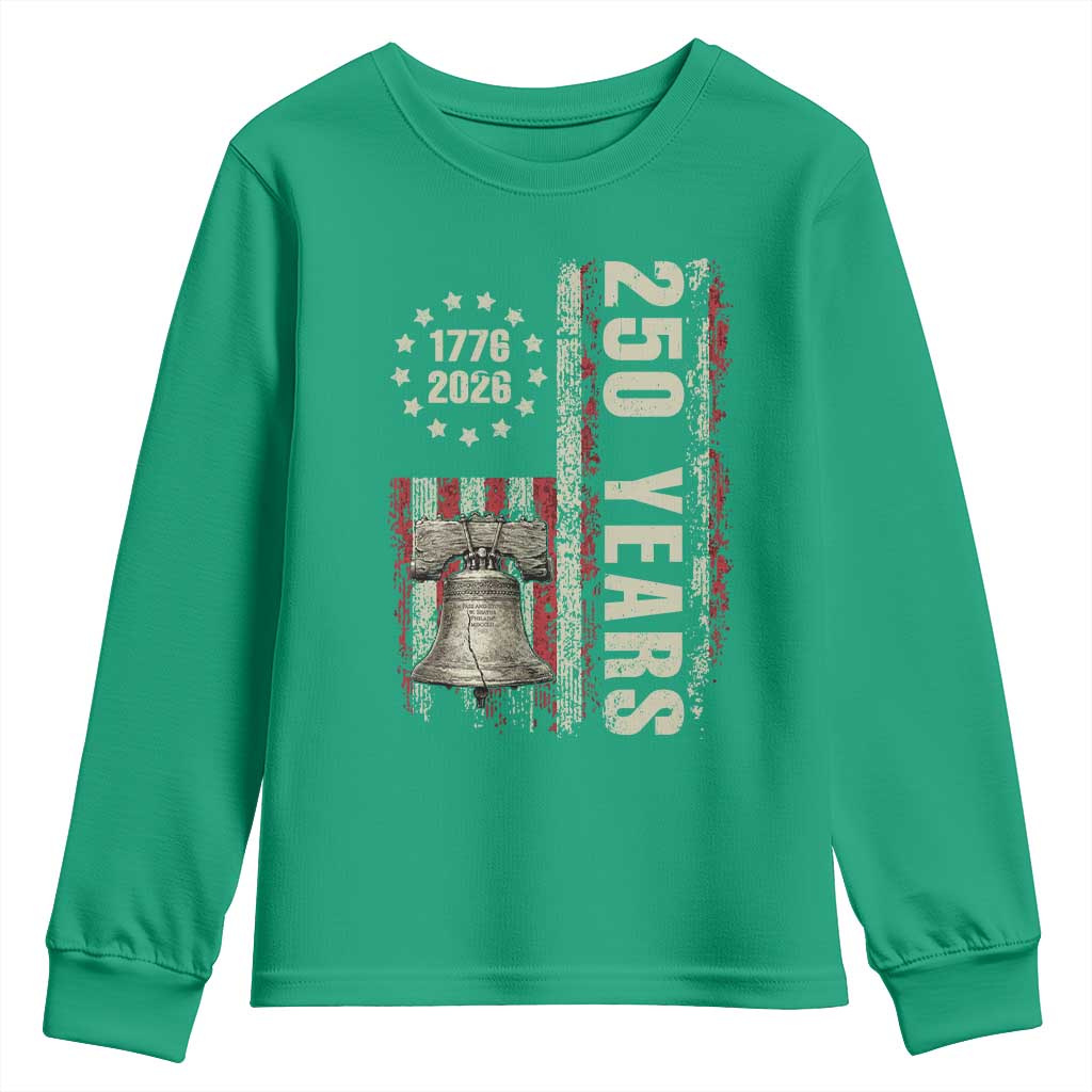 250th Anniversary USA Youth Sweatshirt Patriotic Liberty Bell 1776 2026 American Flag