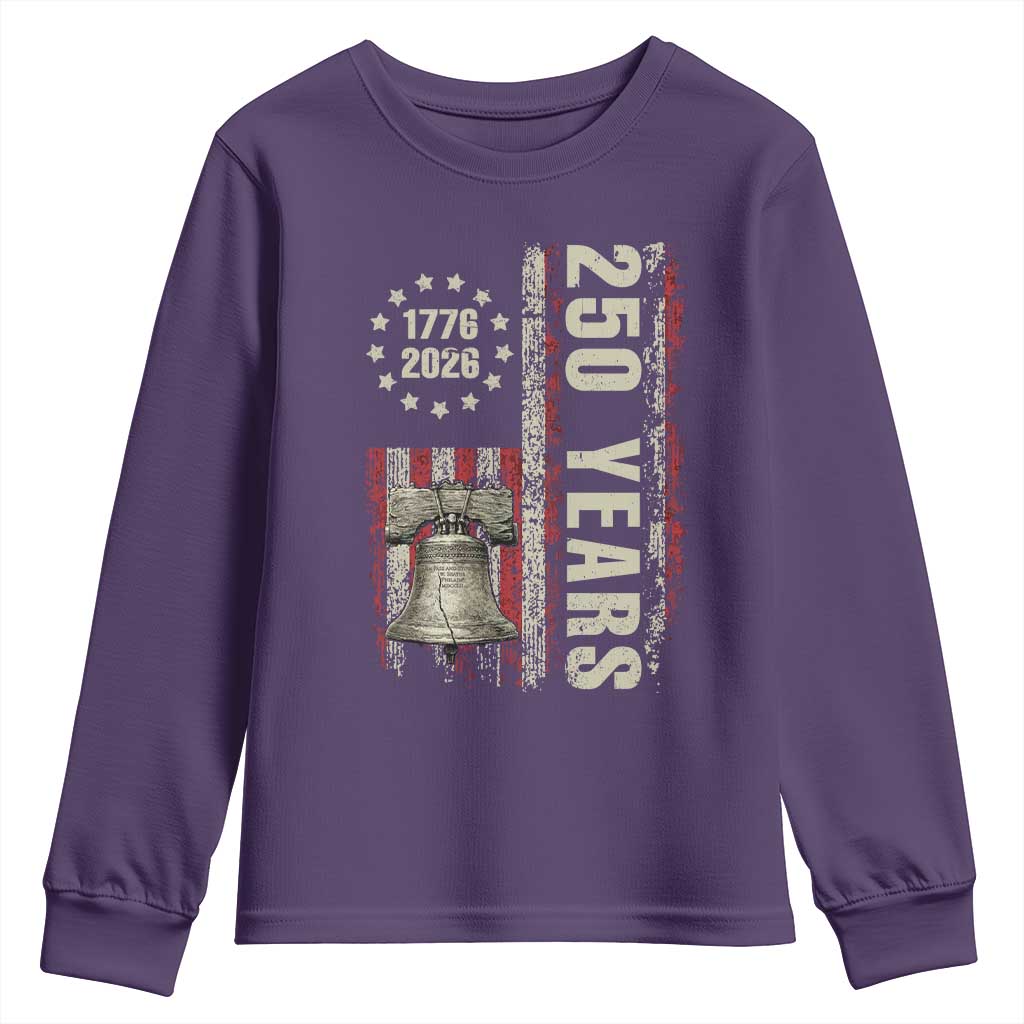 250th Anniversary USA Youth Sweatshirt Patriotic Liberty Bell 1776 2026 American Flag