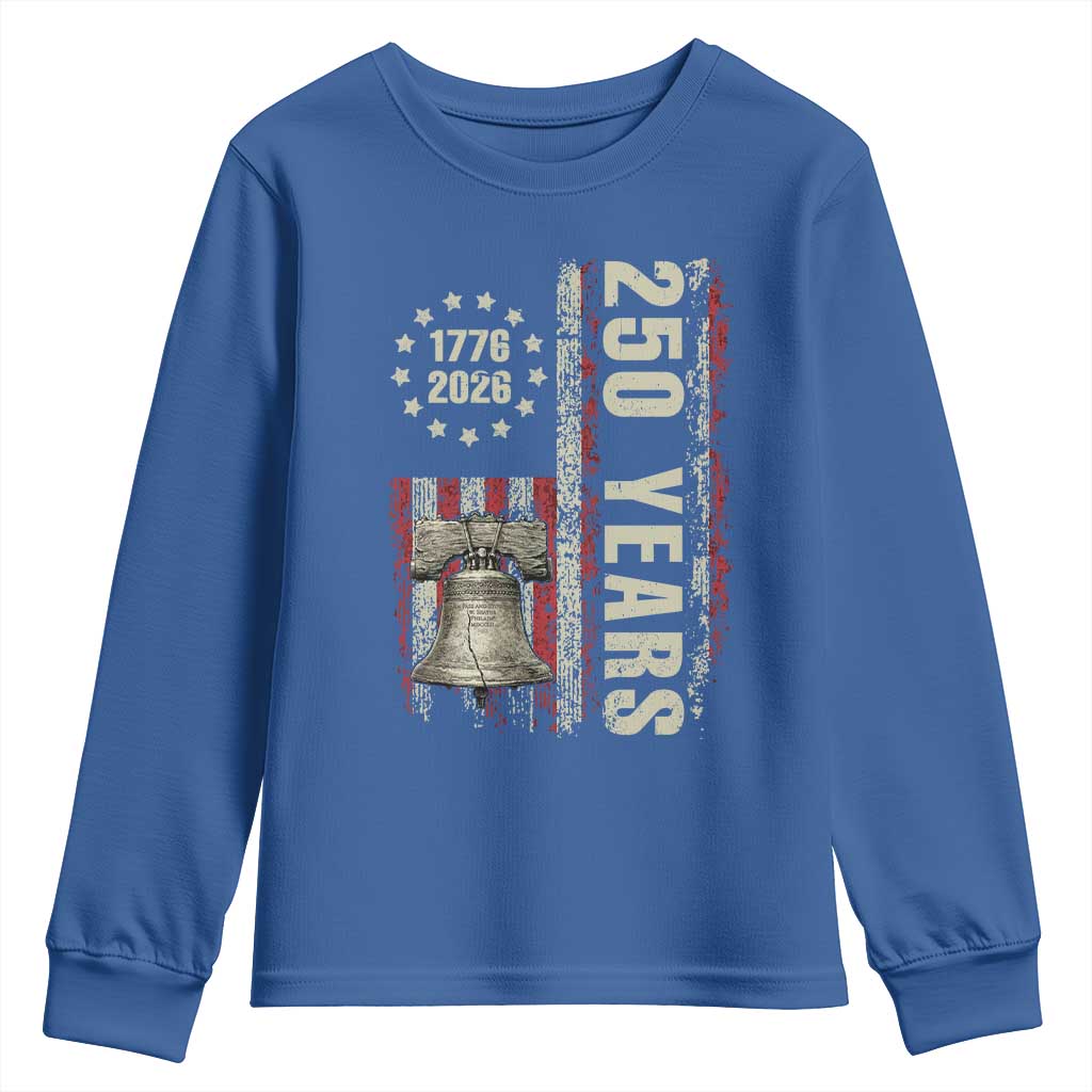 250th Anniversary USA Youth Sweatshirt Patriotic Liberty Bell 1776 2026 American Flag