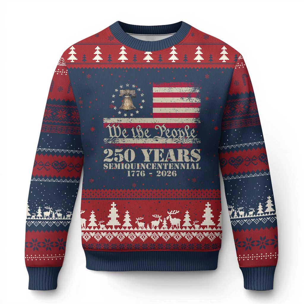 250th Anniversary USA Ugly Christmas Sweater Patriotic Liberty Bell 1776 2026 Independence Day