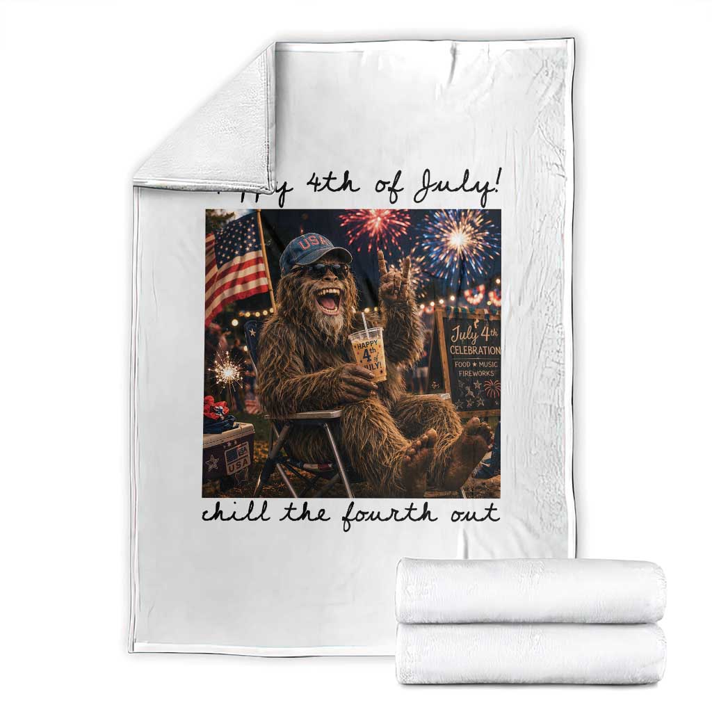 Funny Bigfoot 4th of July Throw Blanket Patriotic Sasquatch American Flag Party Festival