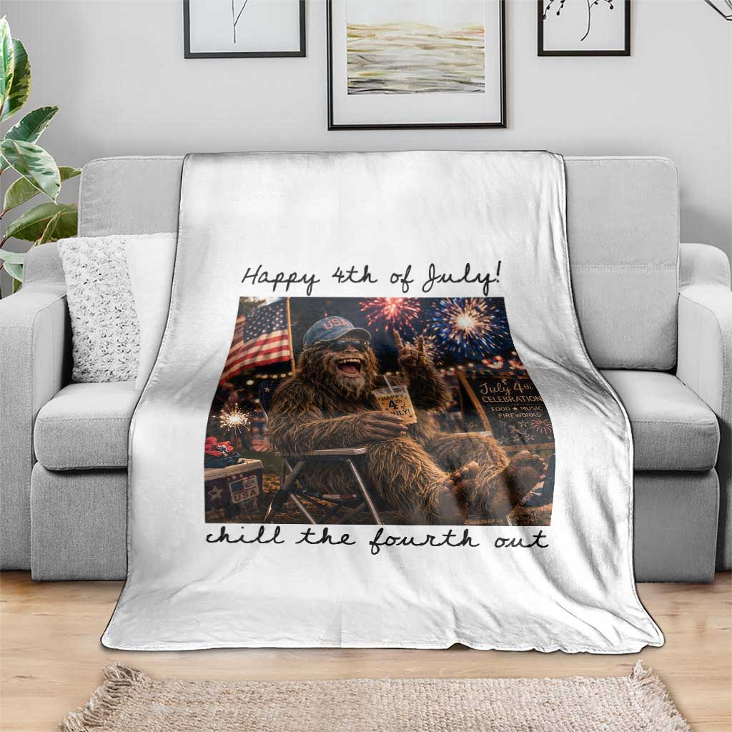 Funny Bigfoot 4th of July Throw Blanket Patriotic Sasquatch American Flag Party Festival