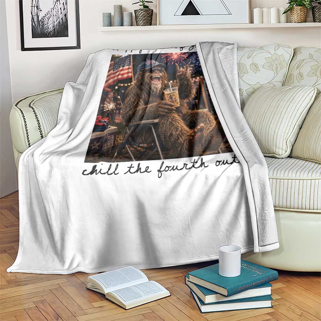 Funny Bigfoot 4th of July Throw Blanket Patriotic Sasquatch American Flag Party Festival