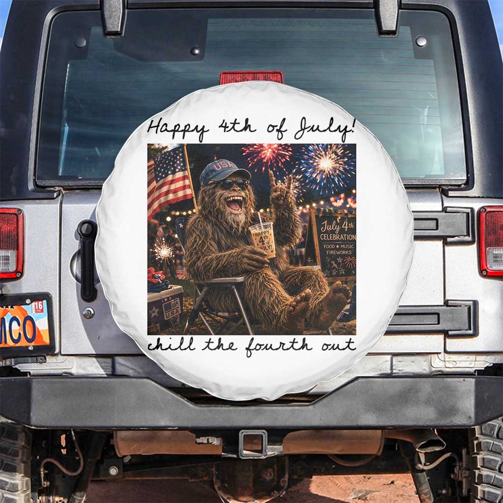 Funny Bigfoot 4th of July Spare Tire Cover Patriotic Sasquatch American Flag Party Festival