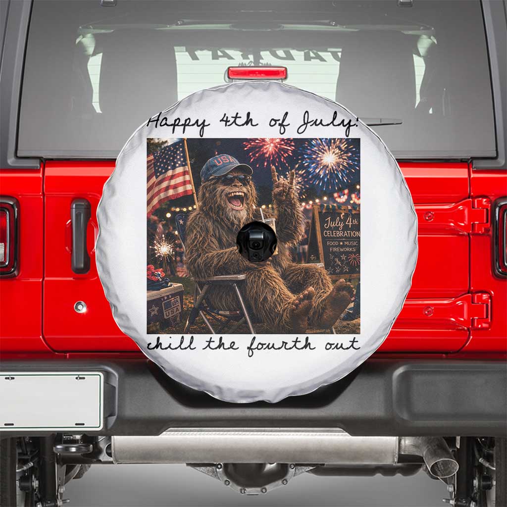 Funny Bigfoot 4th of July Spare Tire Cover Patriotic Sasquatch American Flag Party Festival