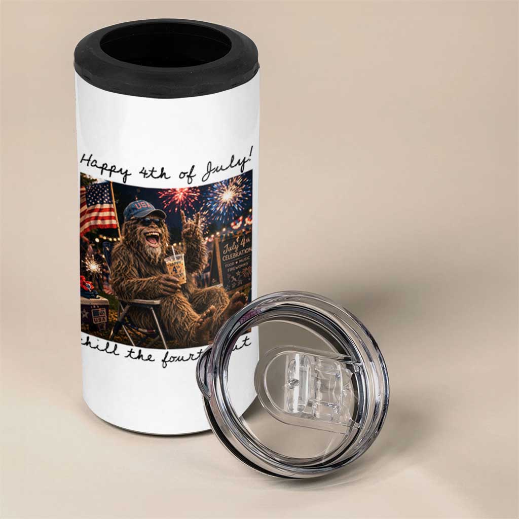 Funny Bigfoot 4th of July 4 in 1 Can Cooler Tumbler Patriotic Sasquatch American Flag Party Festival