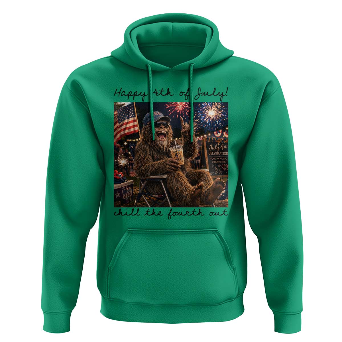 Funny Bigfoot 4th of July Hoodie Patriotic Sasquatch American Flag Party Festival
