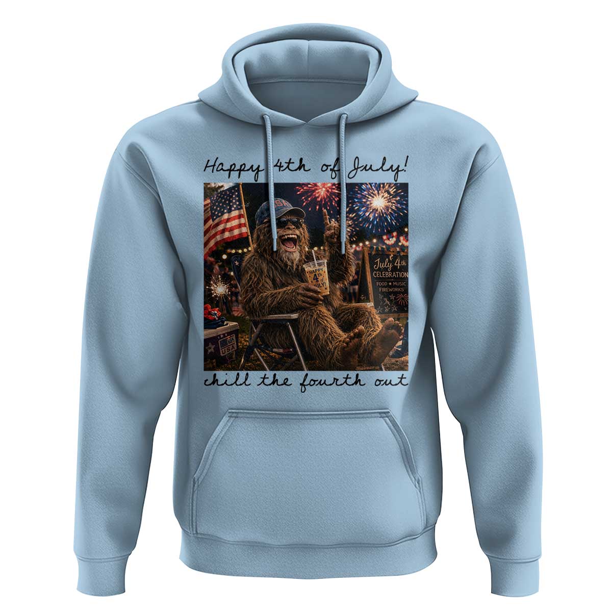 Funny Bigfoot 4th of July Hoodie Patriotic Sasquatch American Flag Party Festival