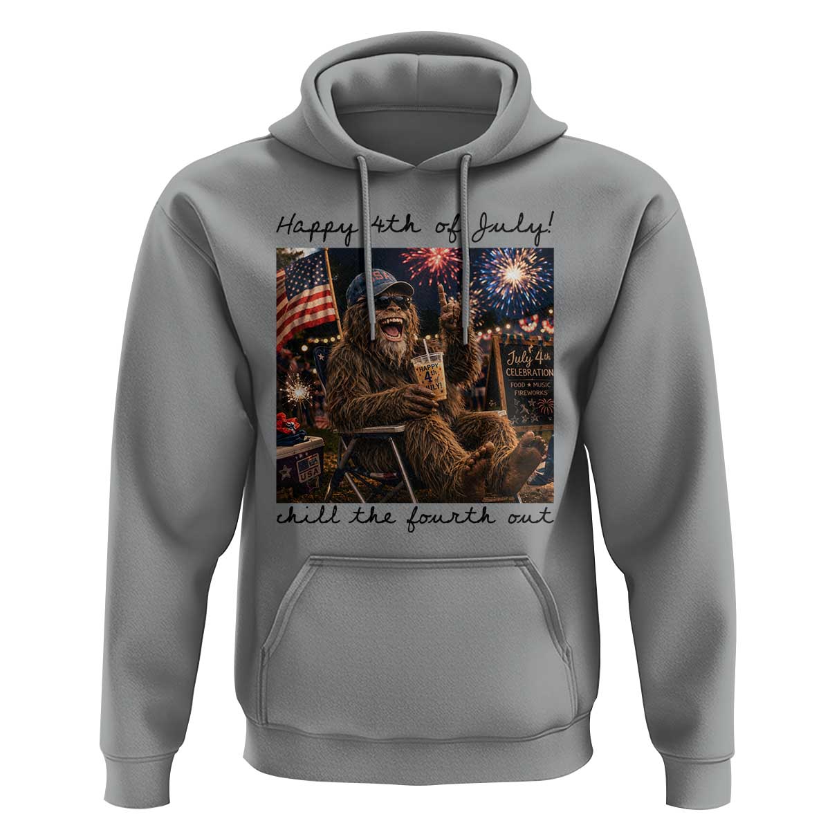 Funny Bigfoot 4th of July Hoodie Patriotic Sasquatch American Flag Party Festival