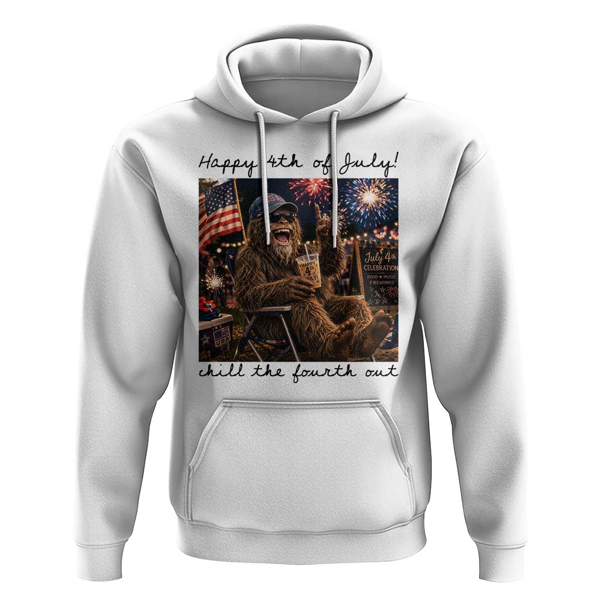 Funny Bigfoot 4th of July Hoodie Patriotic Sasquatch American Flag Party Festival