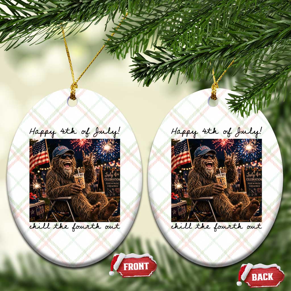 Funny Bigfoot 4th of July Ceramic Ornament Patriotic Sasquatch American Flag Party Festival