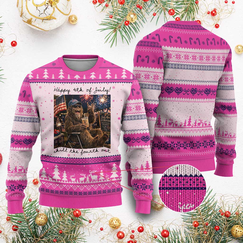 Funny Bigfoot 4th of July Ugly Christmas Sweater Patriotic Sasquatch American Flag Party Festival