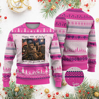 Funny Bigfoot 4th of July Ugly Christmas Sweater Patriotic Sasquatch American Flag Party Festival