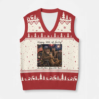 Funny Bigfoot 4th of July V-Neck Knit Sweater Vest Patriotic Sasquatch American Flag Party Festival