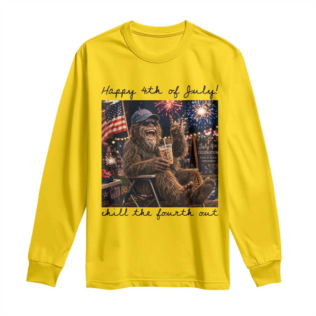 Funny Bigfoot 4th of July Long Sleeve Shirt Patriotic Sasquatch American Flag Party Festival