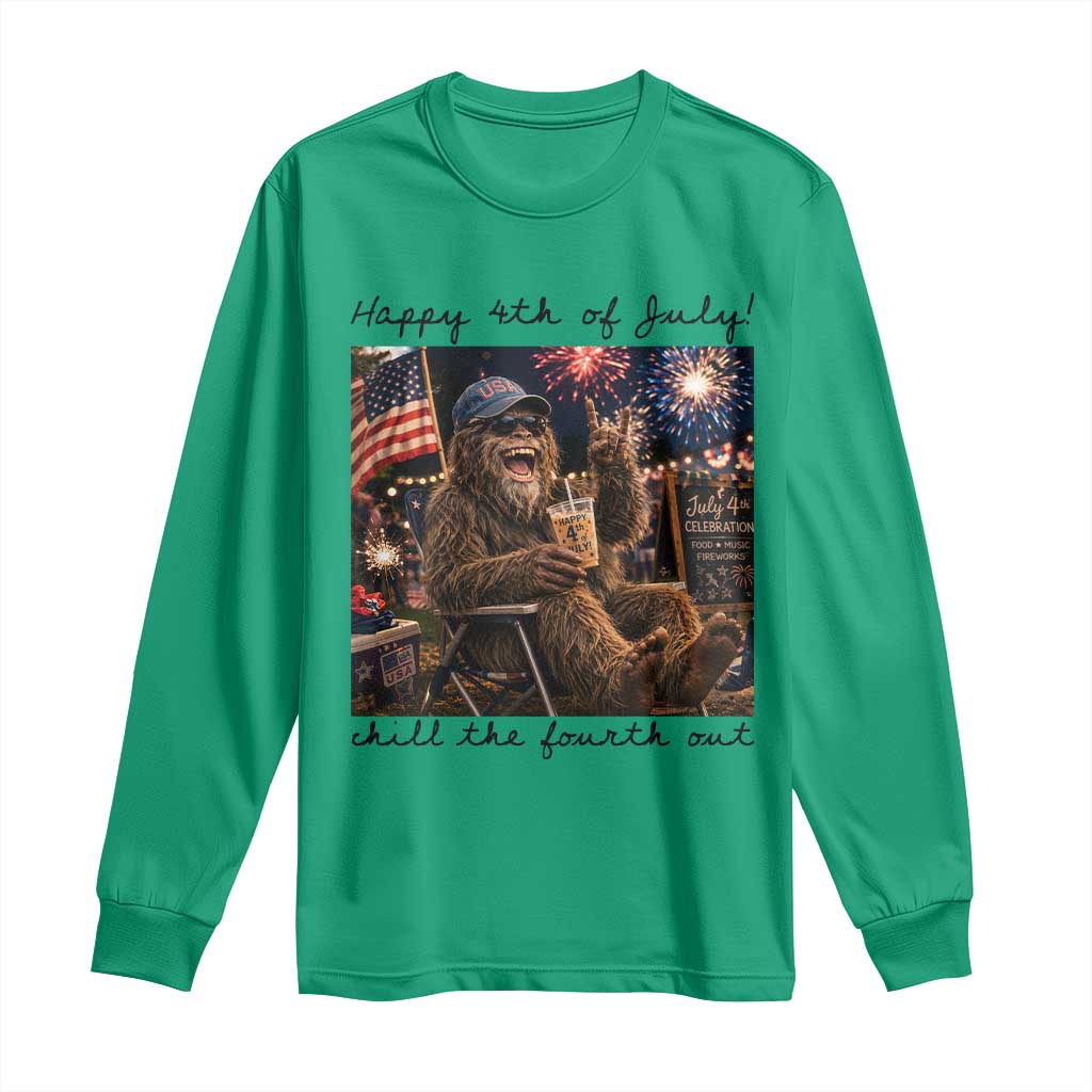 Funny Bigfoot 4th of July Long Sleeve Shirt Patriotic Sasquatch American Flag Party Festival