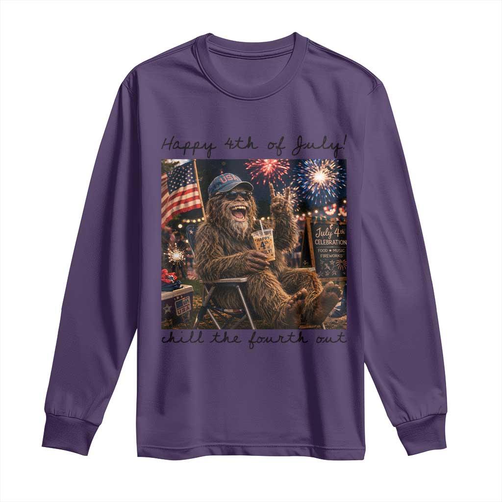 Funny Bigfoot 4th of July Long Sleeve Shirt Patriotic Sasquatch American Flag Party Festival
