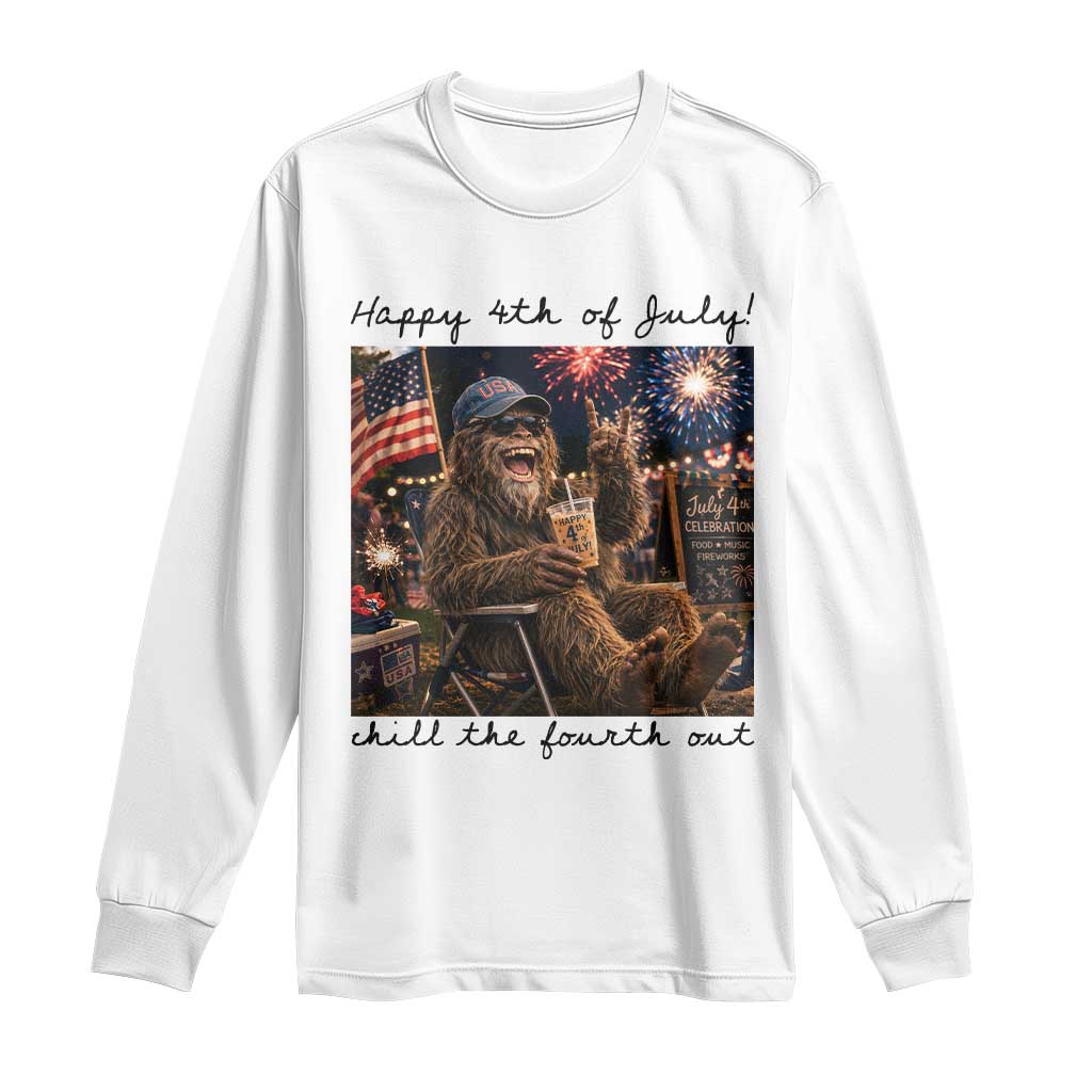 Funny Bigfoot 4th of July Long Sleeve Shirt Patriotic Sasquatch American Flag Party Festival
