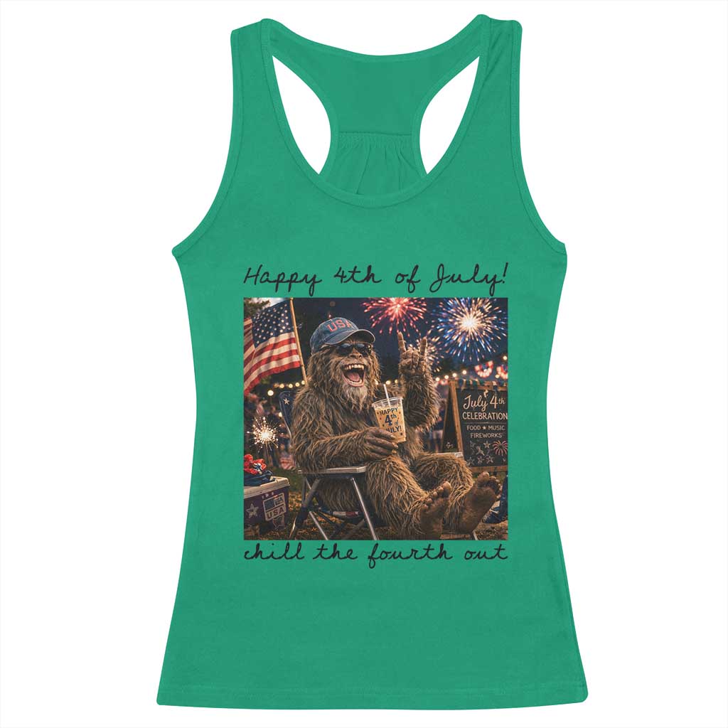 Funny Bigfoot 4th of July Racerback Tank Top Patriotic Sasquatch American Flag Party Festival