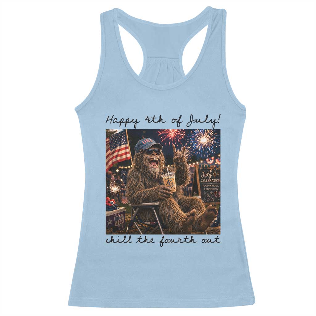 Funny Bigfoot 4th of July Racerback Tank Top Patriotic Sasquatch American Flag Party Festival