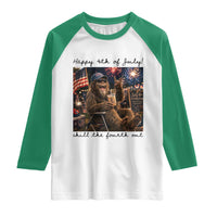 Funny Bigfoot 4th of July Raglan Shirt Patriotic Sasquatch American Flag Party Festival