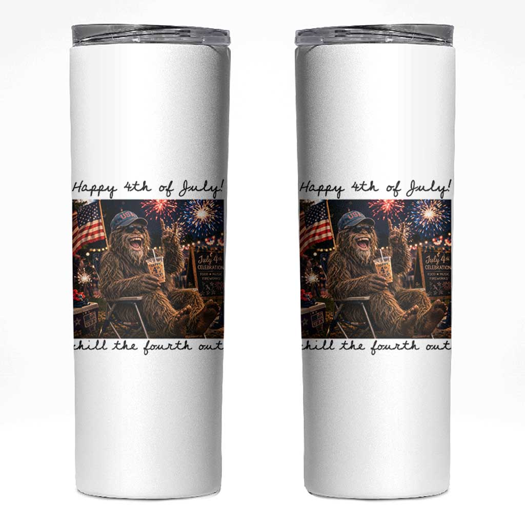Funny Bigfoot 4th of July Skinny Tumbler Patriotic Sasquatch American Flag Party Festival