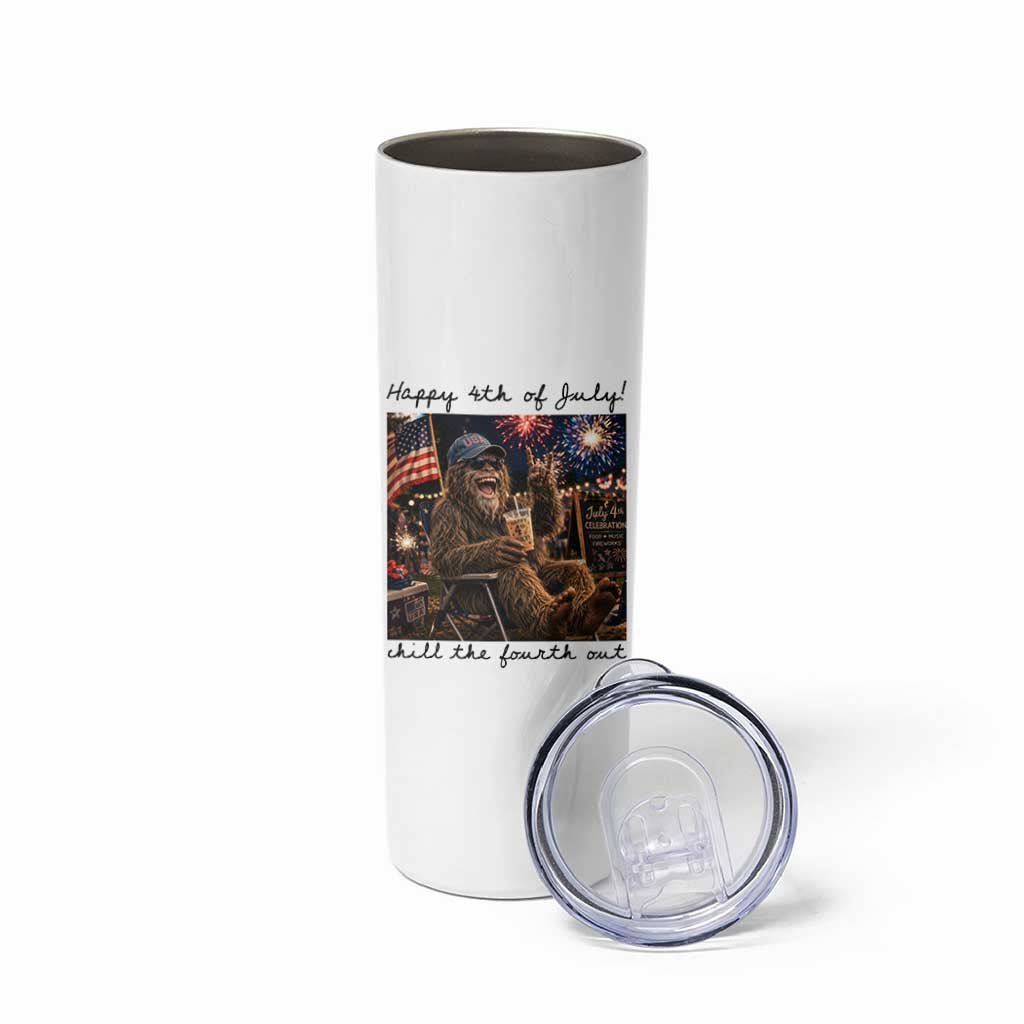 Funny Bigfoot 4th of July Skinny Tumbler Patriotic Sasquatch American Flag Party Festival
