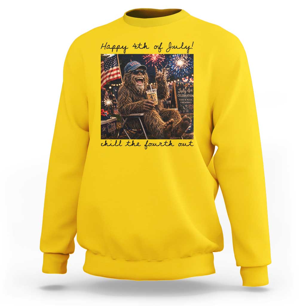 Funny Bigfoot 4th of July Sweatshirt Patriotic Sasquatch American Flag Party Festival