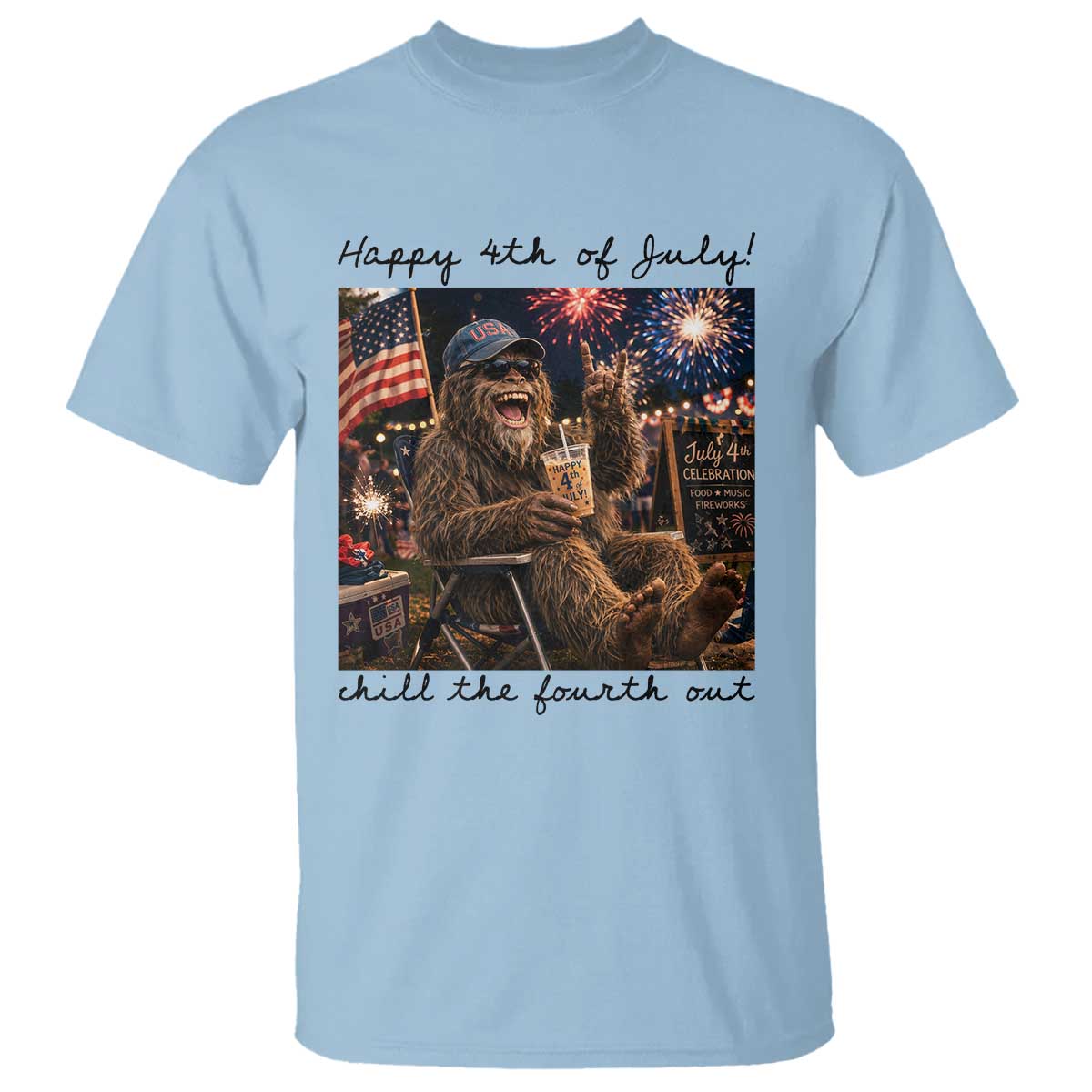 Funny Bigfoot 4th of July T Shirt Patriotic Sasquatch American Flag Party Festival