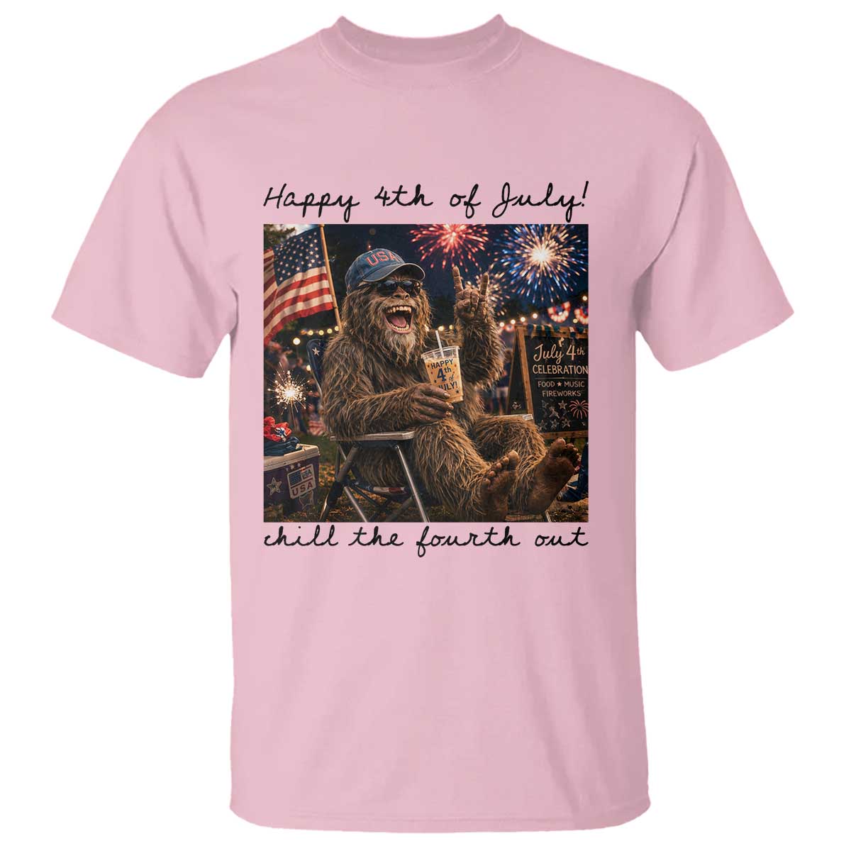 Funny Bigfoot 4th of July T Shirt Patriotic Sasquatch American Flag Party Festival