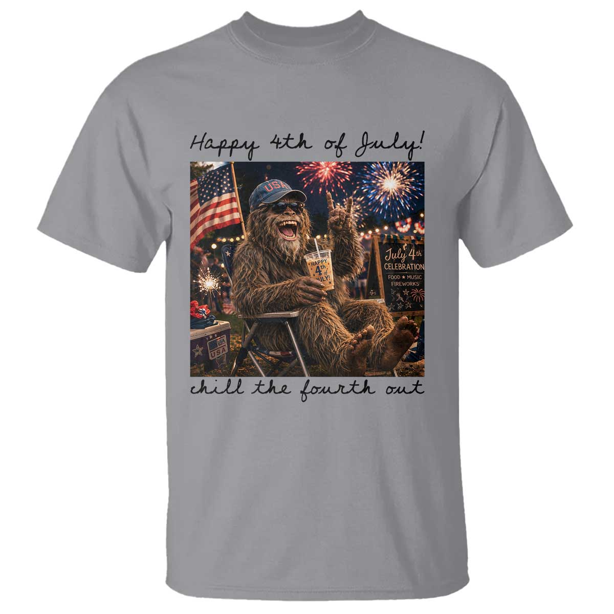 Funny Bigfoot 4th of July T Shirt Patriotic Sasquatch American Flag Party Festival