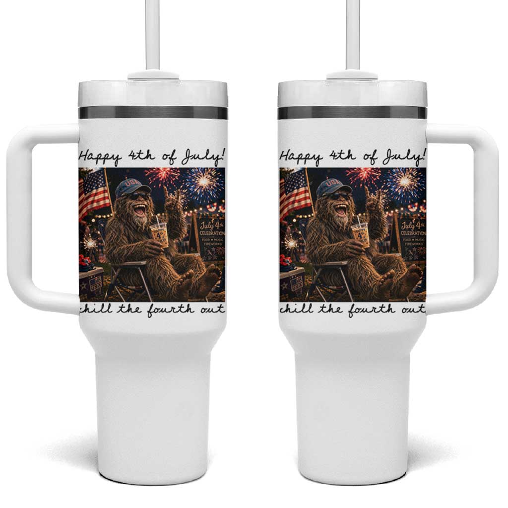 Funny Bigfoot 4th of July Tumbler With Handle Patriotic Sasquatch American Flag Party Festival
