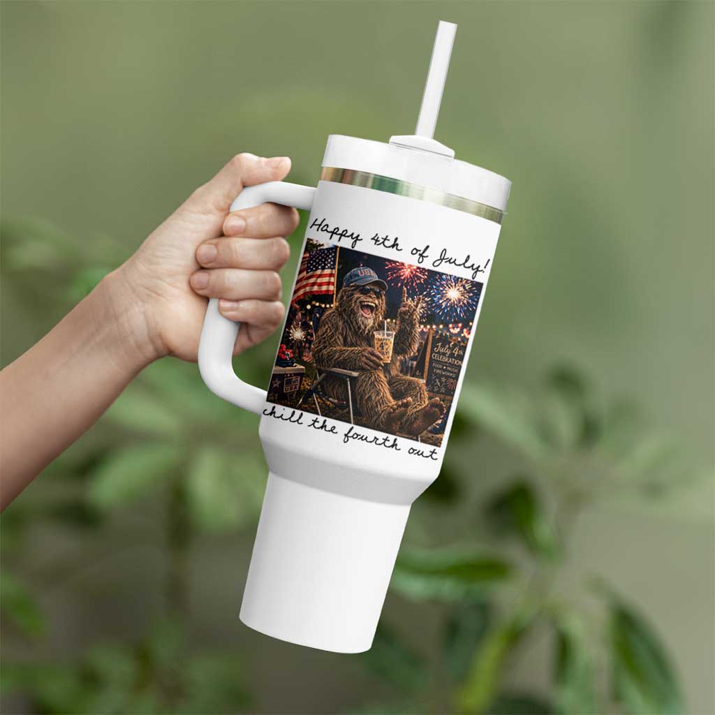 Funny Bigfoot 4th of July Tumbler With Handle Patriotic Sasquatch American Flag Party Festival