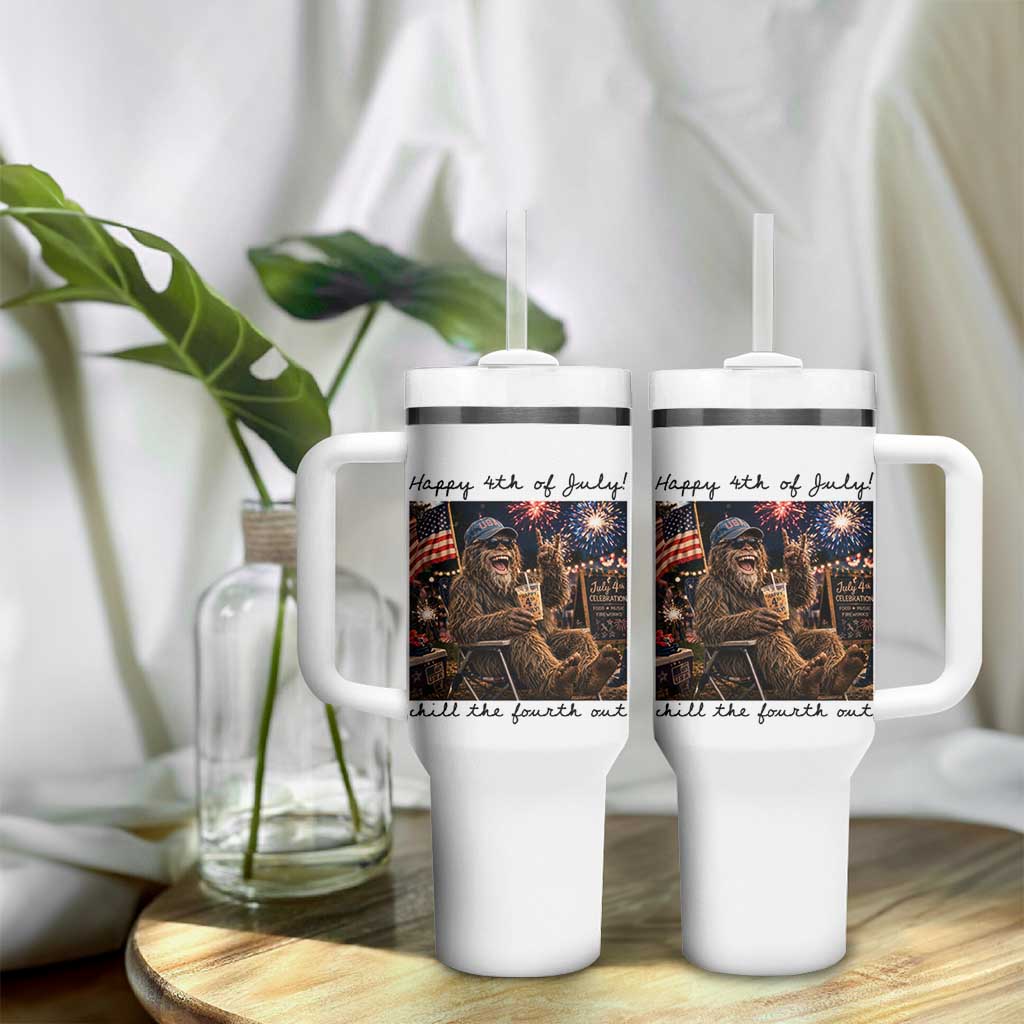 Funny Bigfoot 4th of July Tumbler With Handle Patriotic Sasquatch American Flag Party Festival
