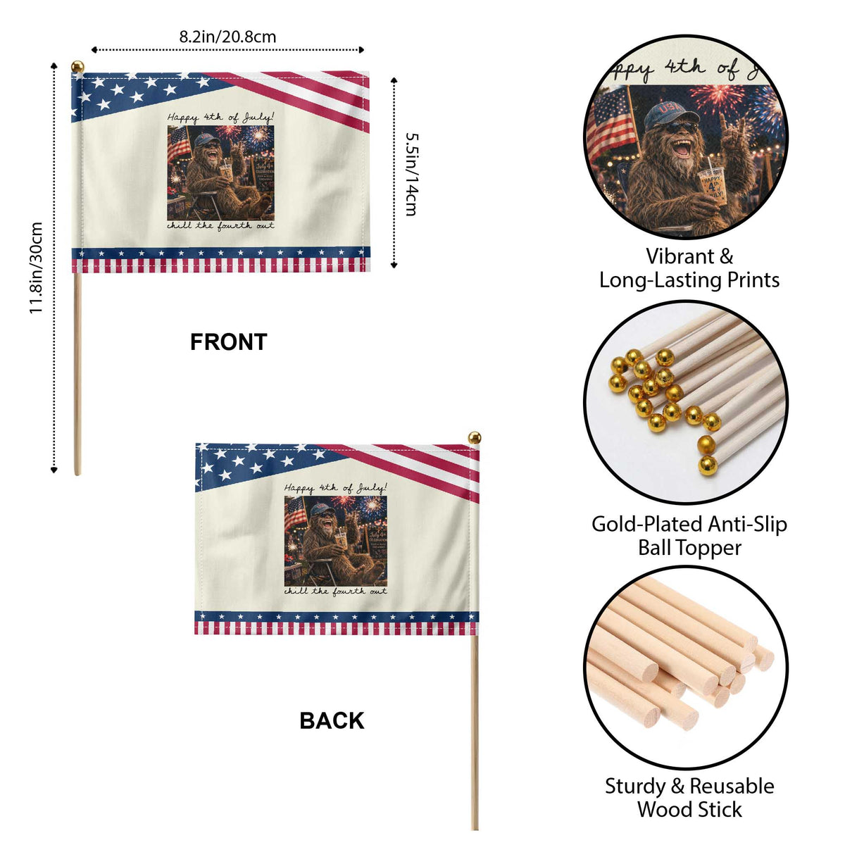 Funny Bigfoot 4th of July Patriotic Handheld Flag Patriotic Sasquatch American Flag Party Festival TS14