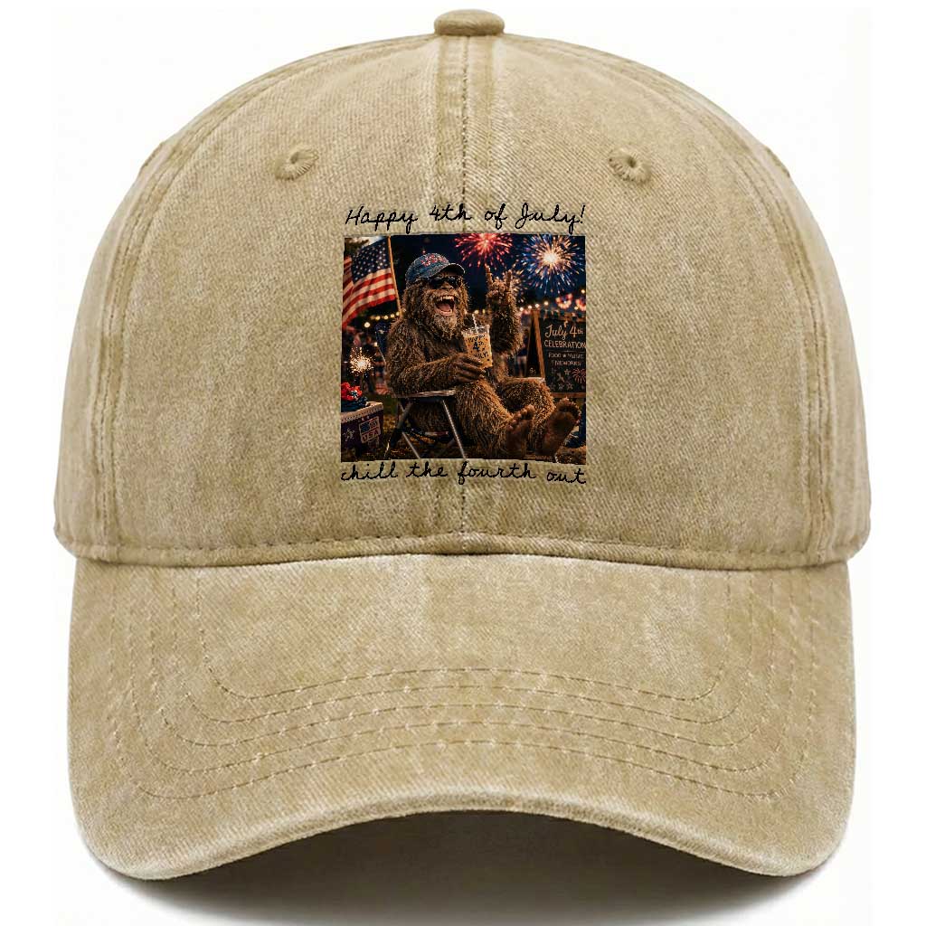 Funny Bigfoot 4th of July Washed Cotton Baseball Cap Patriotic Sasquatch American Flag Party Festival