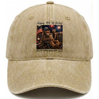 Funny Bigfoot 4th of July Washed Cotton Baseball Cap Patriotic Sasquatch American Flag Party Festival