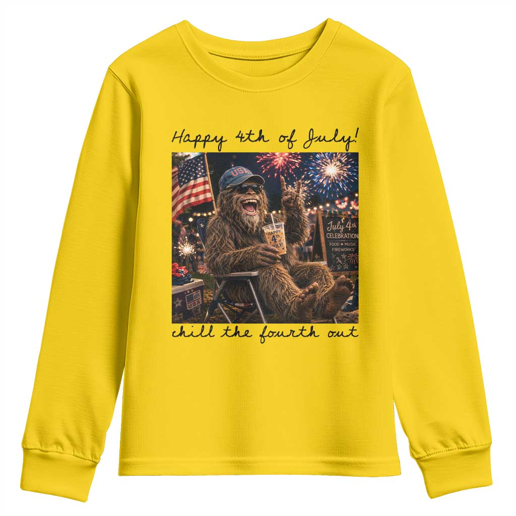 Funny Bigfoot 4th of July Youth Sweatshirt Patriotic Sasquatch American Flag Party Festival