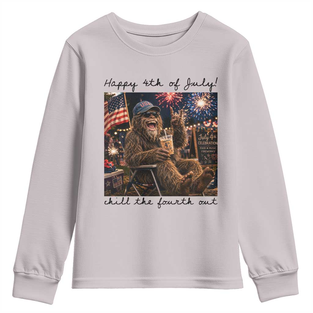 Funny Bigfoot 4th of July Youth Sweatshirt Patriotic Sasquatch American Flag Party Festival