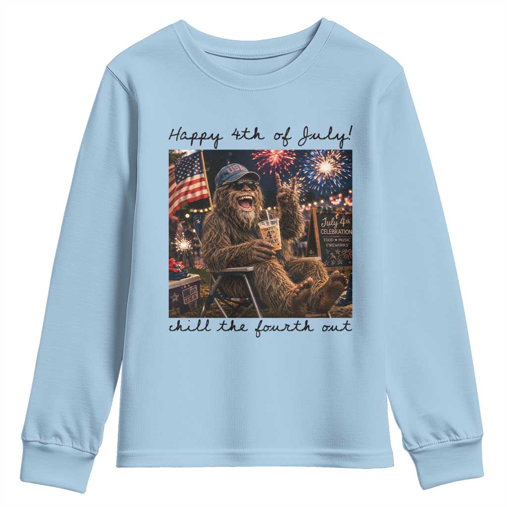 Funny Bigfoot 4th of July Youth Sweatshirt Patriotic Sasquatch American Flag Party Festival