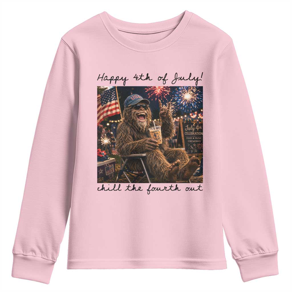 Funny Bigfoot 4th of July Youth Sweatshirt Patriotic Sasquatch American Flag Party Festival