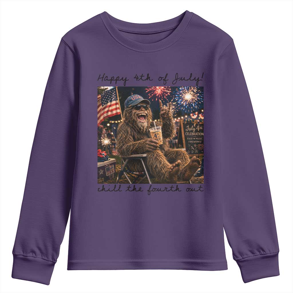 Funny Bigfoot 4th of July Youth Sweatshirt Patriotic Sasquatch American Flag Party Festival