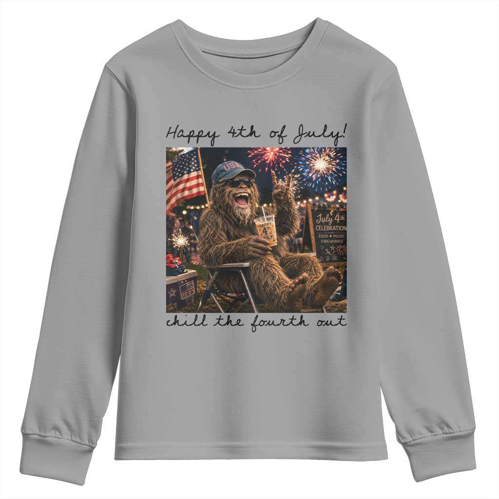 Funny Bigfoot 4th of July Youth Sweatshirt Patriotic Sasquatch American Flag Party Festival