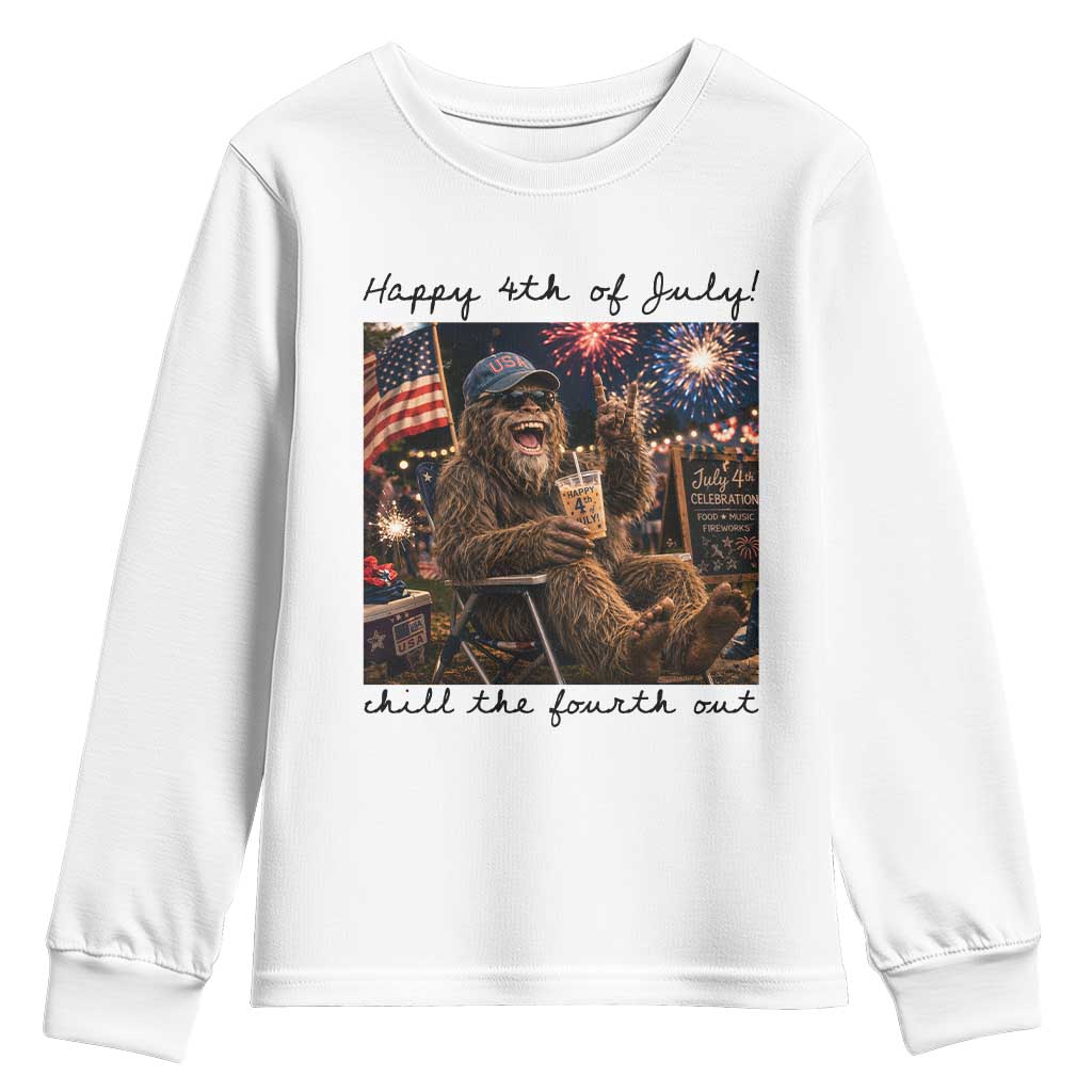 Funny Bigfoot 4th of July Youth Sweatshirt Patriotic Sasquatch American Flag Party Festival