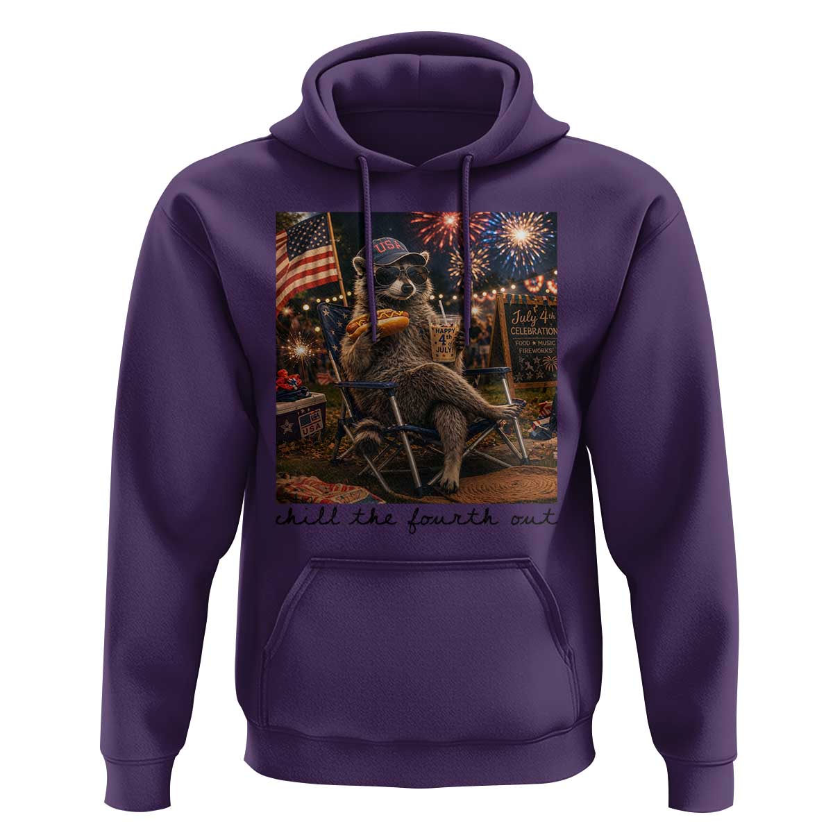 4th of July Raccoon Hoodie Chill The Fourth Out