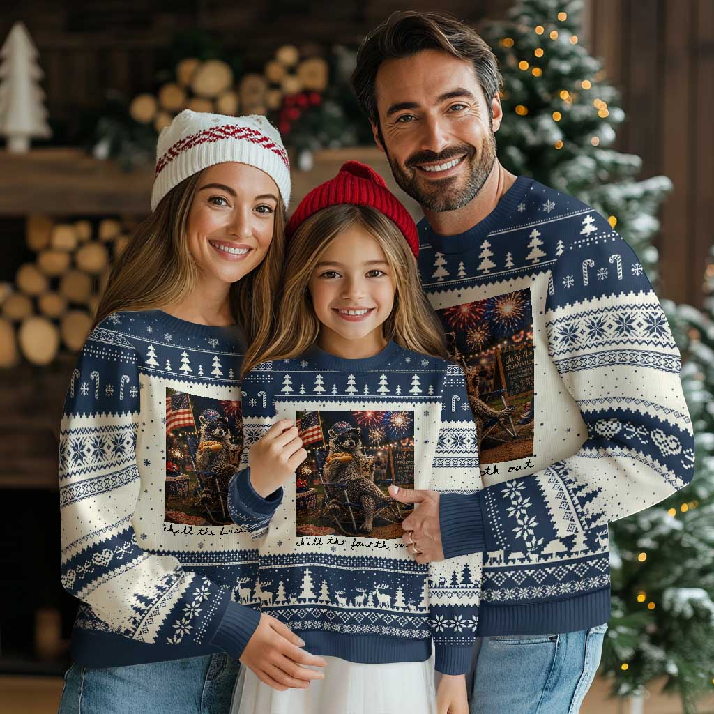 4th of July Raccoon Ugly Christmas Sweater Chill The Fourth Out