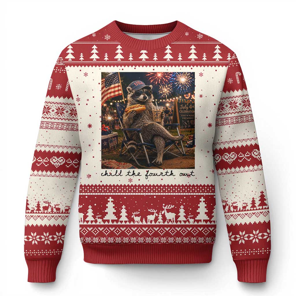 4th of July Raccoon Ugly Christmas Sweater Chill The Fourth Out