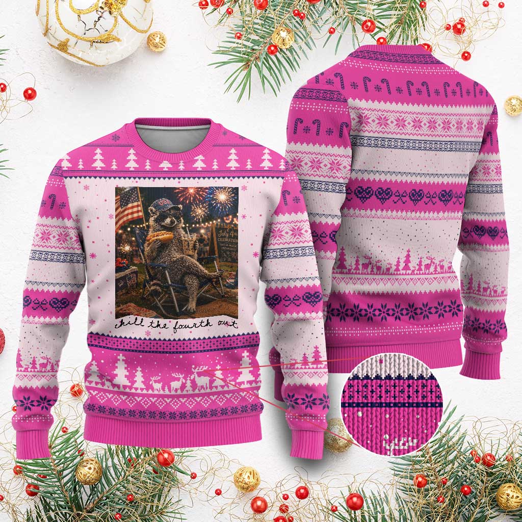 4th of July Raccoon Ugly Christmas Sweater Chill The Fourth Out