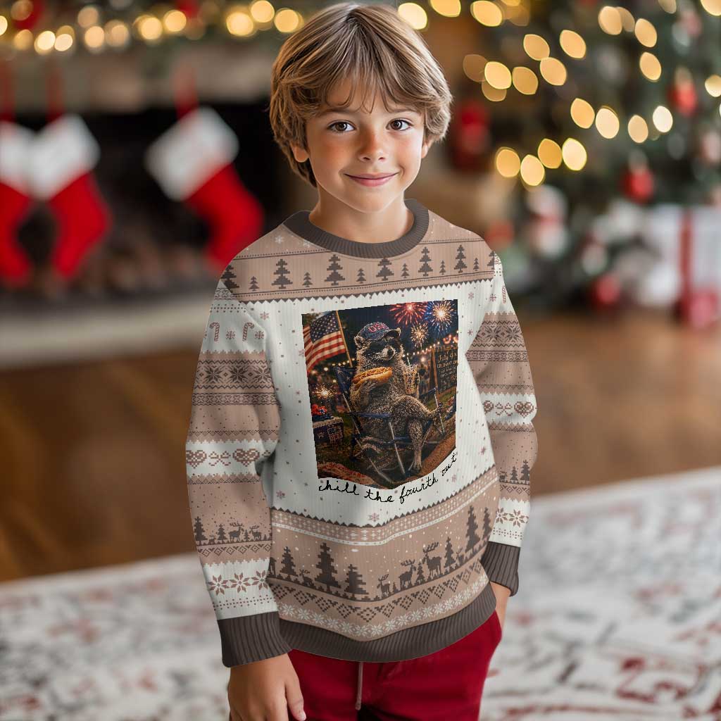 4th of July Raccoon Ugly Christmas Sweater Chill The Fourth Out